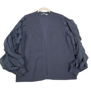 Chicos 1 Cardigan Sweater Open Front Long Ruffle Sleeve Navy Blue Cotton Blend M